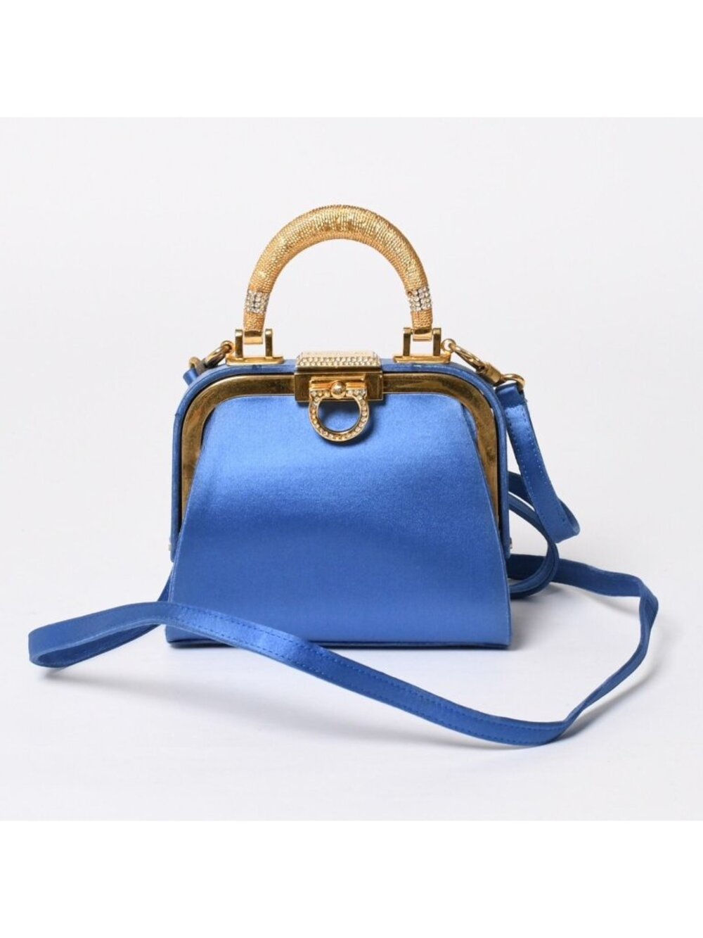 Dior Vintage Mini Kiss Lock Satin Purse Blue Gold